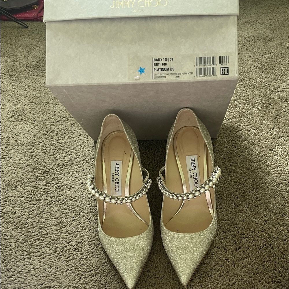 Jimmy Choo Silver Glitter Heels - Picture 2 of 10